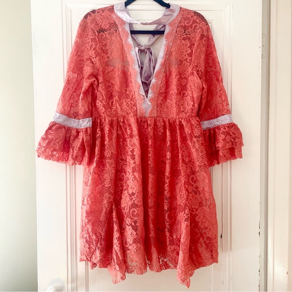 Free People Gilded Lace Mini Dress in Peach, Size L, NWOT - Picture 3 of 13